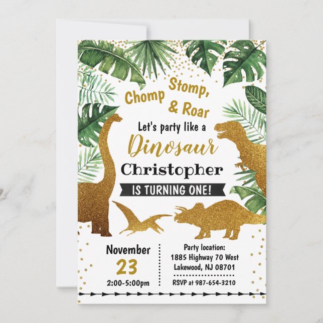 Dinosaurier Einladung, Dinosaur Geburtstag Einladung (Vorderseite)