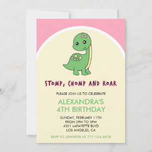 Dinosaurier Einladungen zum 4. Geburtstag Mädchen 