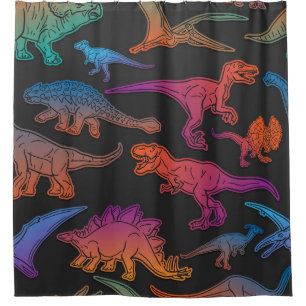 Dinosaurier Emoji, prähistorische Tiere Hintergrun Duschvorhang