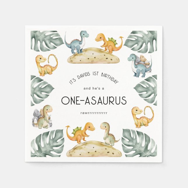 Dinosaurier Erstgeburt Oneasaurus-Party Serviette (Vorderseite)