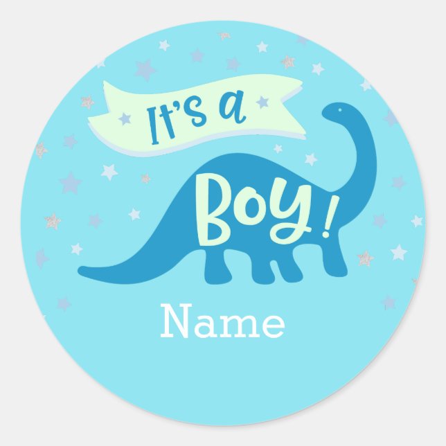 Dinosaurier Es ist ein Babyduschenaufkleber Runder Aufkleber (Vorderseite)