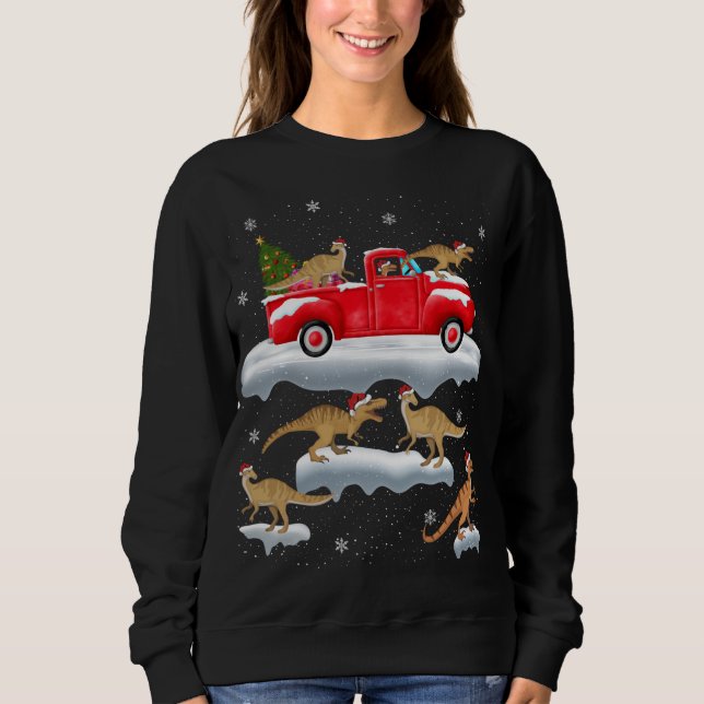 Dinosaurier fahren Weihnachtsbaum Red Truck Dinosa Sweatshirt (Vorderseite)