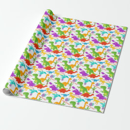 Dinosaurier farbenfroher Grüner Lila Kindergeburts Geschenkpapier