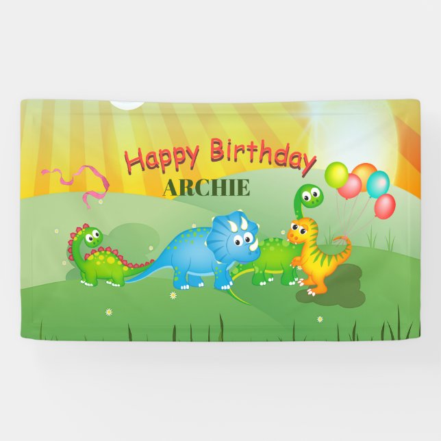 Dinosaurier Farbige Balloons Kinder Grün Geburtsta Banner (Horizontal)