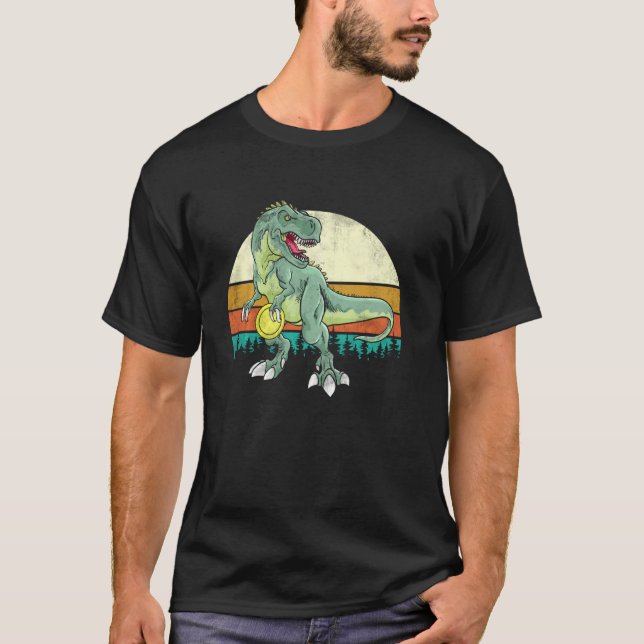 Dinosaurier Frolf Player T Rex Golfer Dino Retro D T-Shirt (Vorderseite)