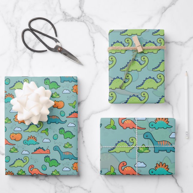 Dinosaurier Fun Wrapping Paper Sheets Geschenkpapier Set (Vorderseite)