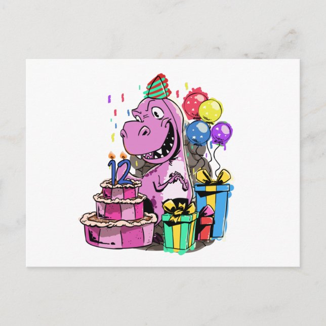 Dinosaurier Geburtstag 12 - Tyrannosaurus Rex Postkarte (Vorderseite)