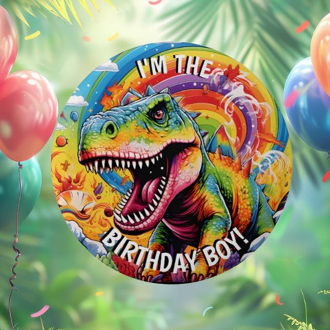 Dinosaurier Geburtstag bunt niedlich Runder Aufkleber (Cute Dinosaur Birthday Stickers: Colorful & Classic Fun!)
