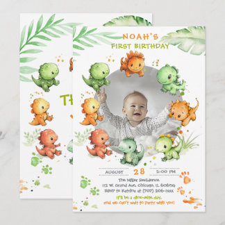 Dinosaurier Geburtstag mit Foto Option Einladung