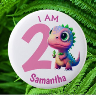 Dinosaurier Geburtstag Pink Button