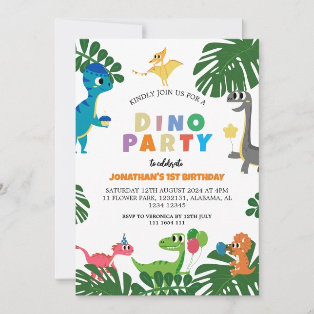 Dinosaurier Geburtstagsparty Erstes Geburtstags Ba Einladung (Vorderseite)