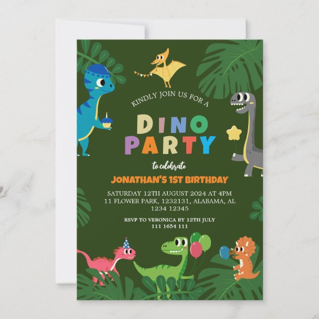 Dinosaurier Geburtstagsparty Erstes Geburtstags Ba Einladung (Vorderseite)