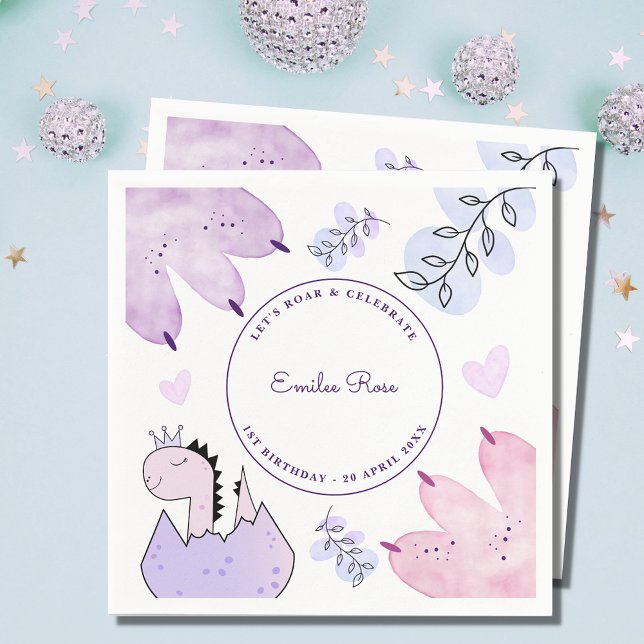 Dinosaurier Geburtstagsparty Pink Lila Serviette (Von Creator hochgeladen)