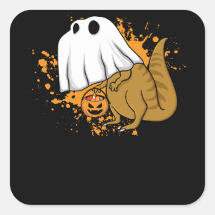 Dinosaurier-Geist-Trick oder Leckerei Halloweens T Quadratischer Aufkleber