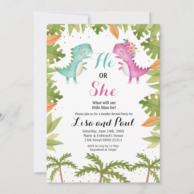 Dinosaurier-Gender-Einladung Einladung (Vorderseite)