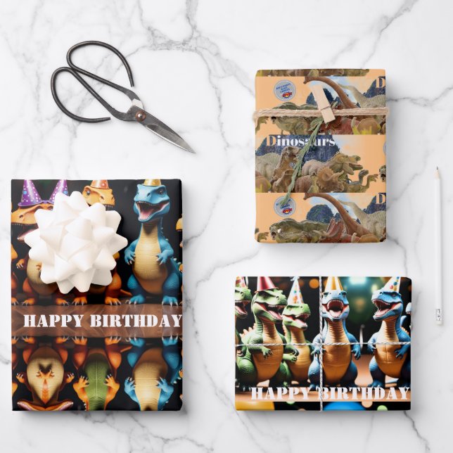 Dinosaurier Geschenkpapier Set (Vorderseite)