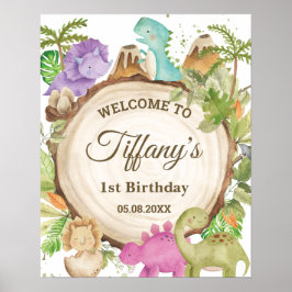 Dinosaurier Girl 1. Geburtstag Baby Dusche Willkom Poster