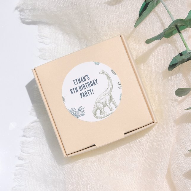 Dinosaurier Green & Blue Geburtstagsparty Runder Aufkleber (Von Creator hochgeladen)