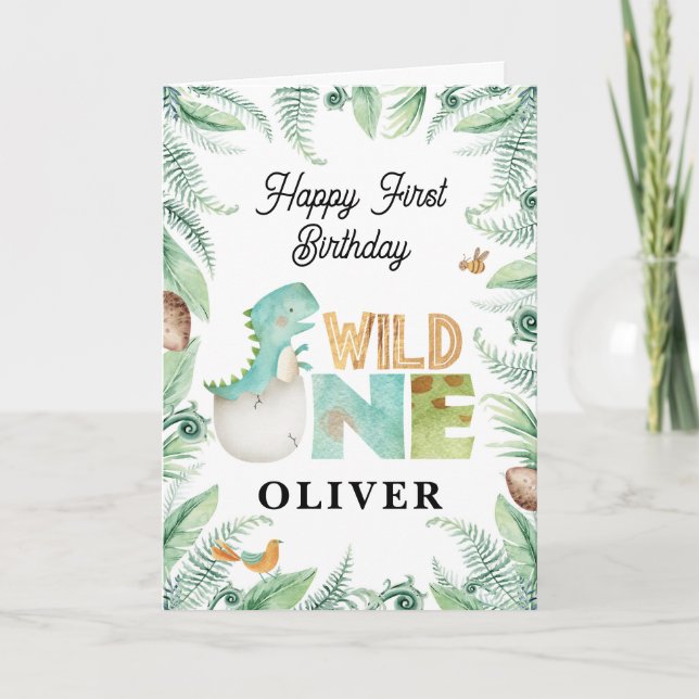 Dinosaurier Happy 1. Geburtstag Wild One Gruß Karte (Vorderseite)
