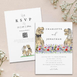 Dinosaurier Hochzeit Boho Wildblumen QR Code Einladung
