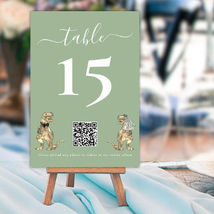 Dinosaurier Hochzeit Sage Grün QR Code für Fotos Tischnummer