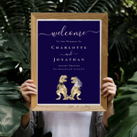 Dinosaurier Hochzeit Willkommen Navy Blau Rosarot