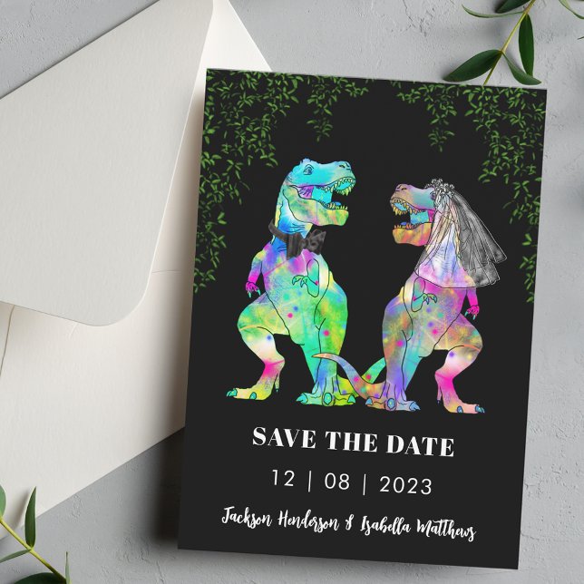 Dinosaurier Hochzeitsthema Save The Date (Funny T-Rex dino bride and groom Dinosaur wedding save the date card)