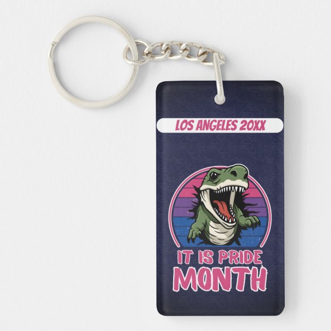 Dinosaurier im Hintergrund der Bisexuellen Flaggen Schlüsselanhänger (Vorderseite)