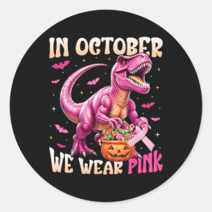 Dinosaurier im Oktober tragen wir rosa Brustkrebs  Runder Aufkleber