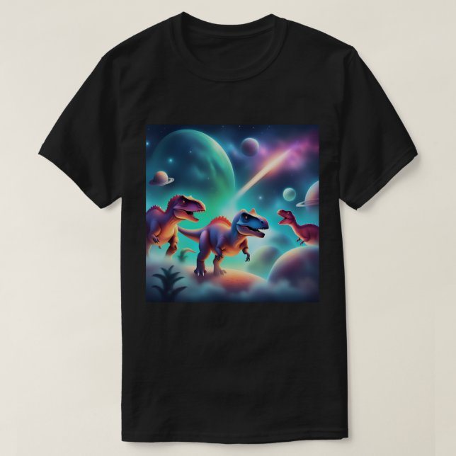 Dinosaurier im Weltraum T-Shirt (Design vorne)