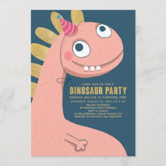 Dinosaurier Imitate Gold Pink Spaß Niedliche Girl  Einladung