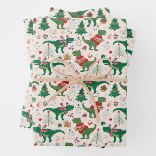 Dinosaurier in Sweaters Weihnachtsmuster Geschenkpapier Set