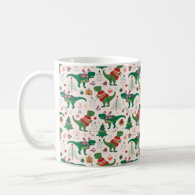 Dinosaurier in Sweaters Weihnachtsmuster Kaffeetasse (Links)