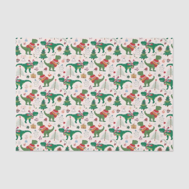 Dinosaurier in Sweaters Weihnachtsmuster Seidenpapier (Vorderseite)