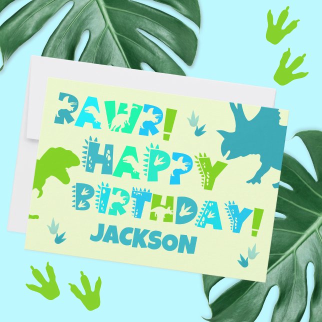 Dinosaurier-Individuelle Name und Textkid's Flat B Karte (Click "Personalize this Template" to easily customize this cute card.)