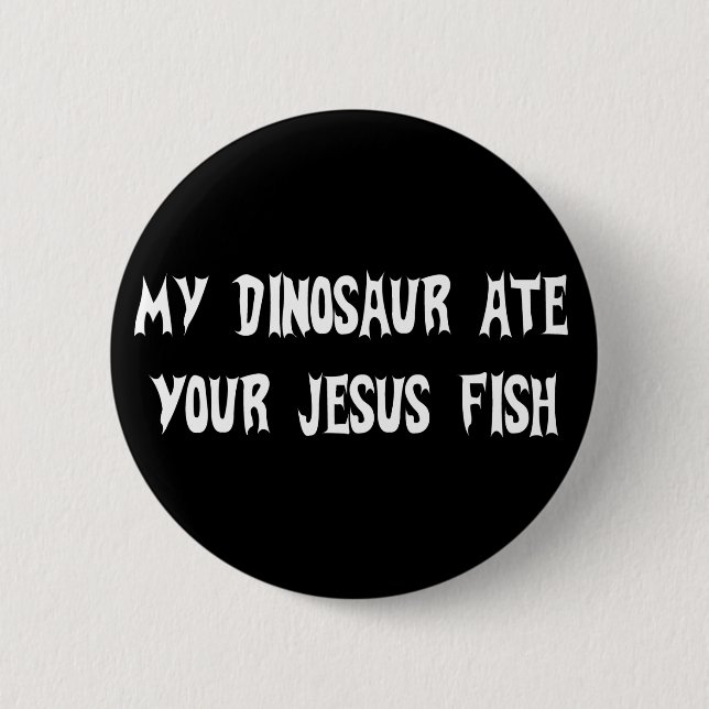 Dinosaurier isst Jesus-Fische Button (Vorderseite)