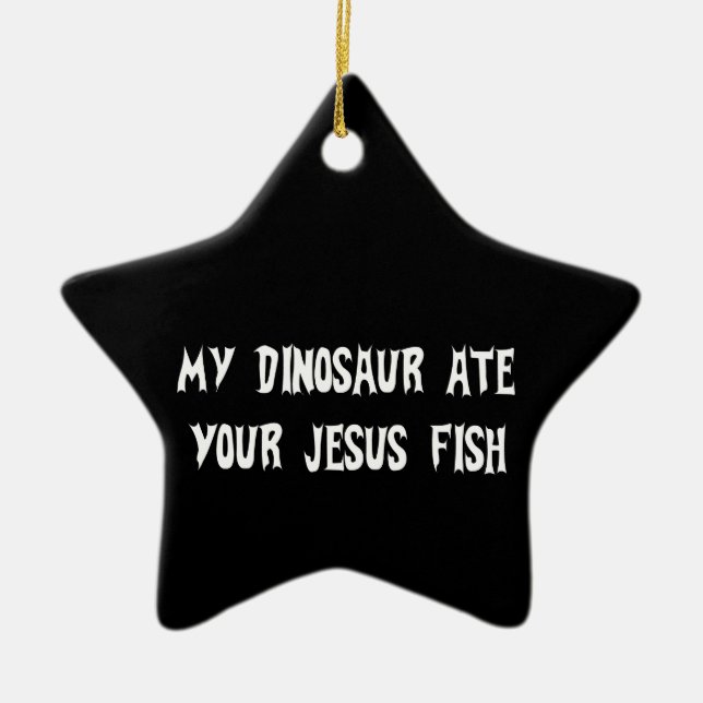 Dinosaurier isst Jesus-Fische Keramik Ornament (Vorne)
