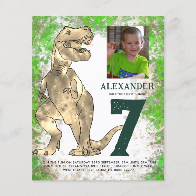 Dinosaurier Jungle Geburtstagsparty Foto Budget Flyer (Vorne)