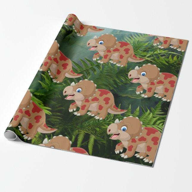 Dinosaurier Jungle Triceratops Kinder Geschenkpapier (Ungerollt)