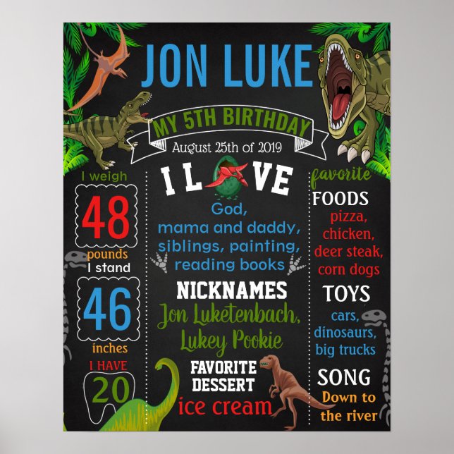 Dinosaurier Jurassic World Birthday Chalkboard Poster (Vorne)