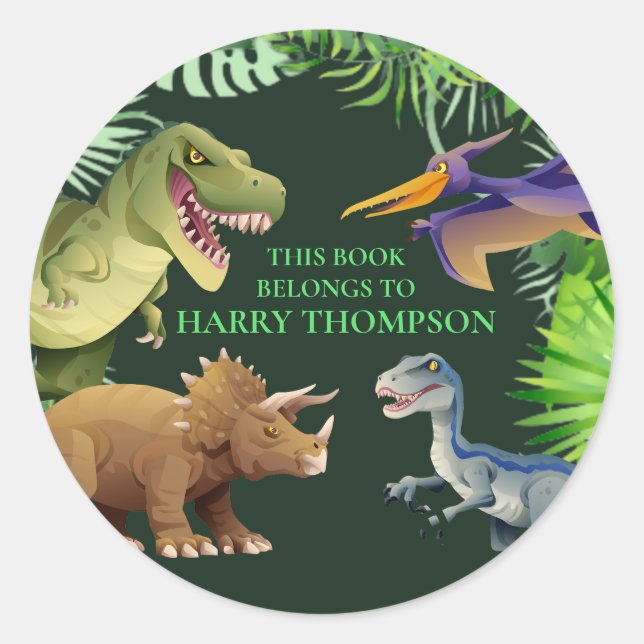 Dinosaurier KIDS BOOK Dschungel Runder Aufkleber (Vorderseite)