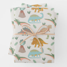 Dinosaurier Kinder Handgezeichnet Boho Dinosaurier Geschenkpapier Set