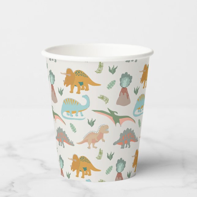 Dinosaurier Kinder Handgezeichnet Boho Dinosaurier Pappbecher (Vorderseite)