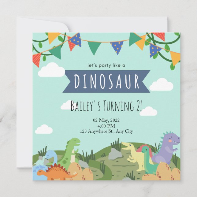 Dinosaurier Kindergeburtstag Einladung (Vorderseite)