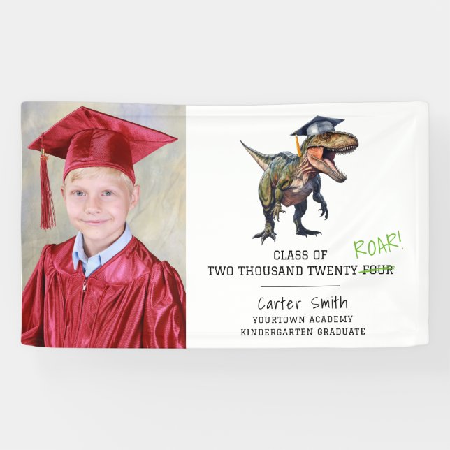 Dinosaurier Klasse 2024 Kinder Abschluss Foto Weiß Banner (Horizontal)