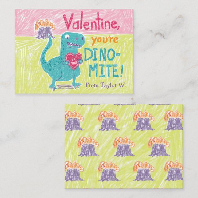Dinosaurier-Klasse Valentine Note Card Mitteilungskarte (Vorne/Hinten)