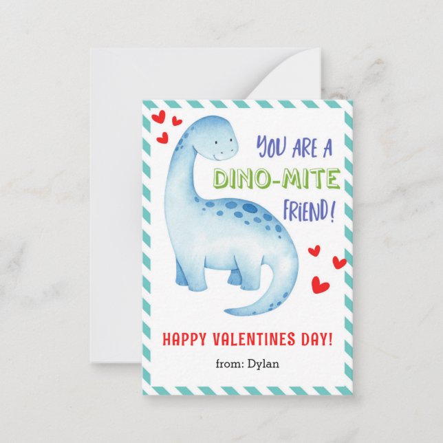Dinosaurier Klassenzimmer Mini Valentinstag Card K Mitteilungskarte (Vorderseite)