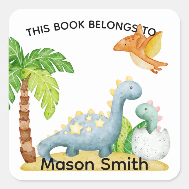 Dinosaurier Land und Kinder Name Square Sticker (Vorderseite)