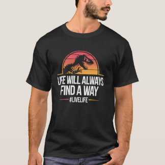 Dinosaurier Leben Finden Immer Retro Sonnenunterga T-Shirt