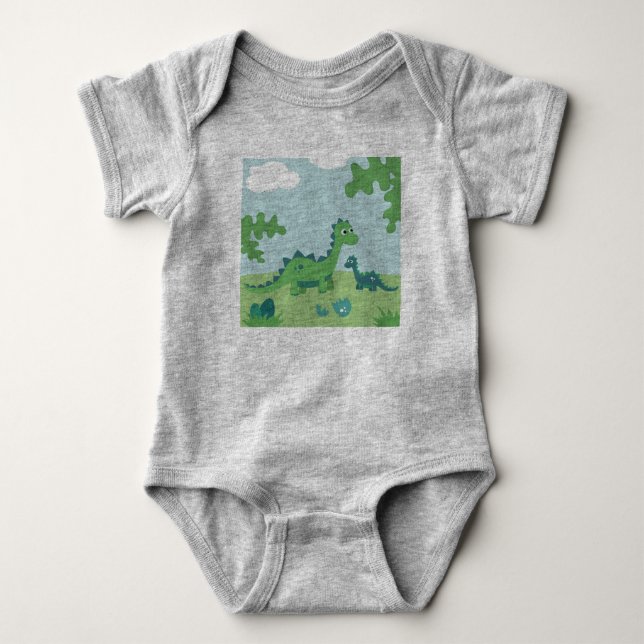 Dinosaurier-Mami und Kind in der Natur Baby Strampler (Vorderseite)
